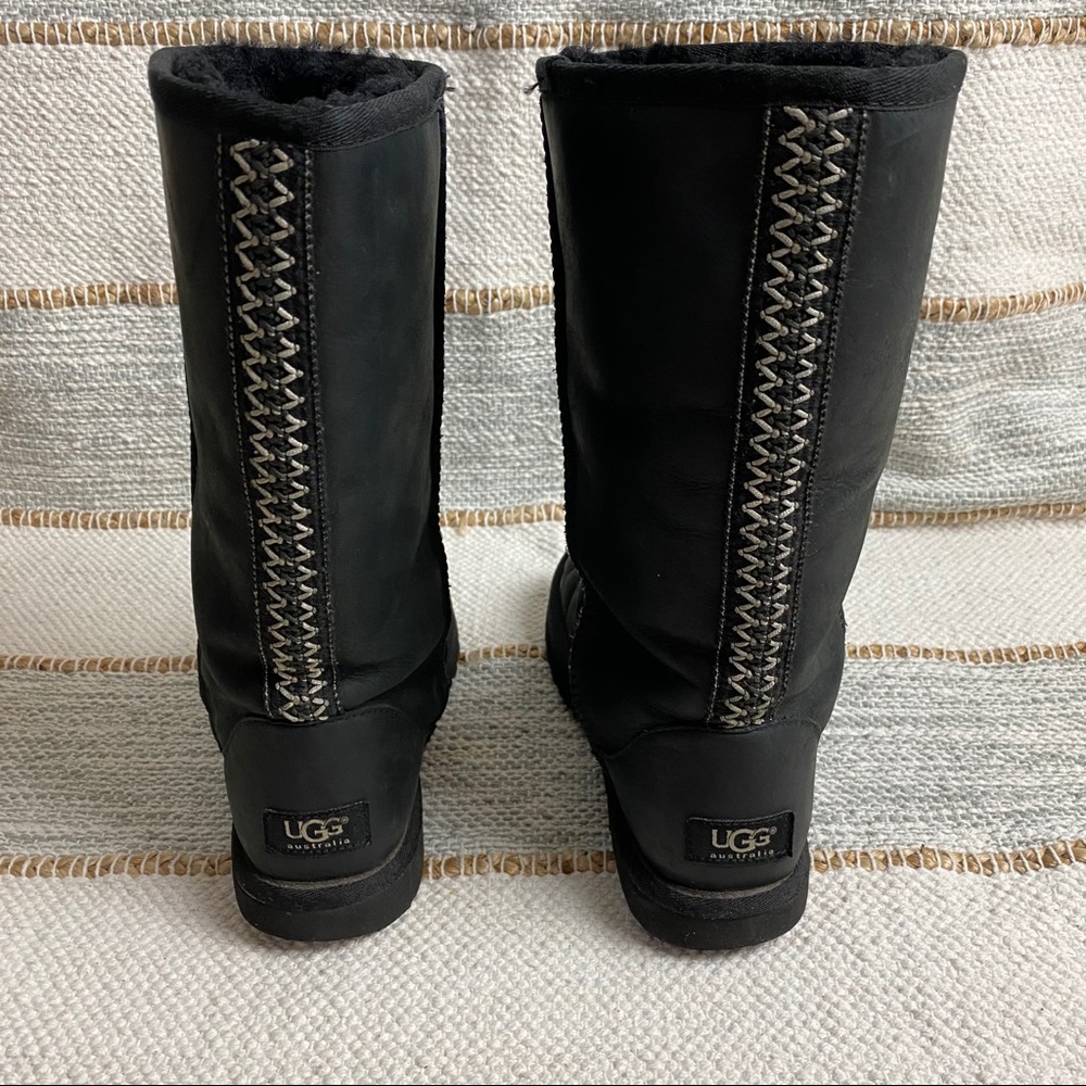 UGG Black Leather Embroidered Stitch Boho Boots - Picture 15 of 16